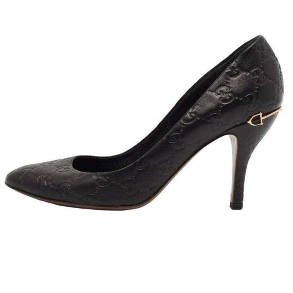 GUCCI GG Black Logo Guccisima Monogram
Leather Pumps